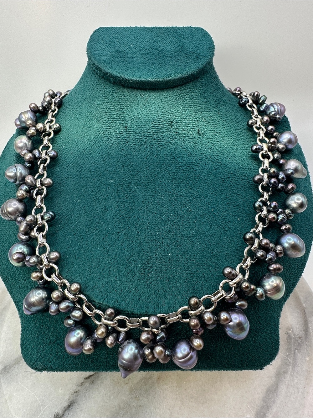 Genuine Peacock Pearl Chain Link Necklace Clusters Of Pearls Unique Beauty